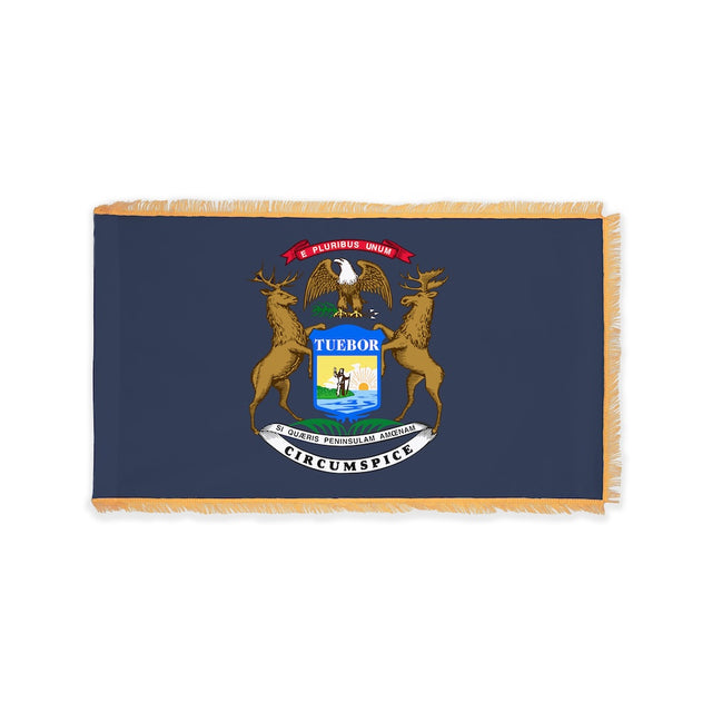 Michigan state flag with pole sleeve and fringe