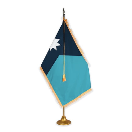 Minnesota adjustable indoor flag set with gold fringe on metal stand