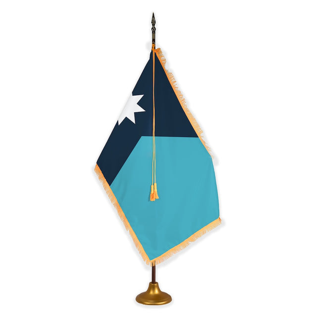 Minnesota deluxe oak indoor flag set with gold fringe on metal stand