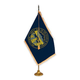 Nebraska adjustable indoor flag set with gold fringe on metal stand