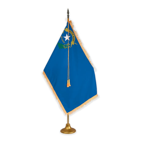 Nevada adjustable indoor flag set with gold fringe on metal stand