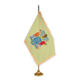 New Jersey adjustable indoor flag set with gold fringe on metal stand