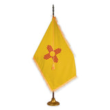 New Mexico deluxe oak indoor flag set with gold fringe on metal stand