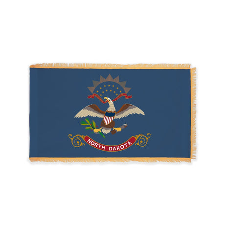 North Dakota state flag with pole sleeve and fringe