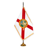 Florida deluxe oak indoor flag set with gold fringe on metal stand
