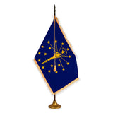 Indiana deluxe oak indoor flag set with gold fringe on metal stand