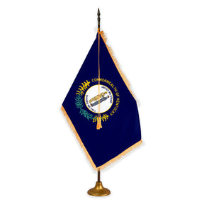 Kentucky deluxe oak indoor flag set with gold fringe on metal stand