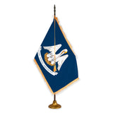 Louisiana deluxe oak indoor flag set with gold fringe on metal stand