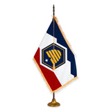 Utah deluxe oak indoor flag set with gold fringe on metal stand