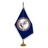 Virginia deluxe oak indoor flag set with white fringe on metal stand