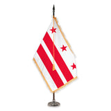 District of Columbia deluxe oak indoor flag set with gold fringe on plastic stand