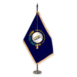 Kentucky deluxe oak indoor flag set with gold fringe on plastic stand