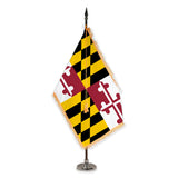 Maryland deluxe oak indoor flag set with gold fringe on plastic stand