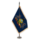 Pennsylvania deluxe oak indoor flag set with gold fringe on plastic stand