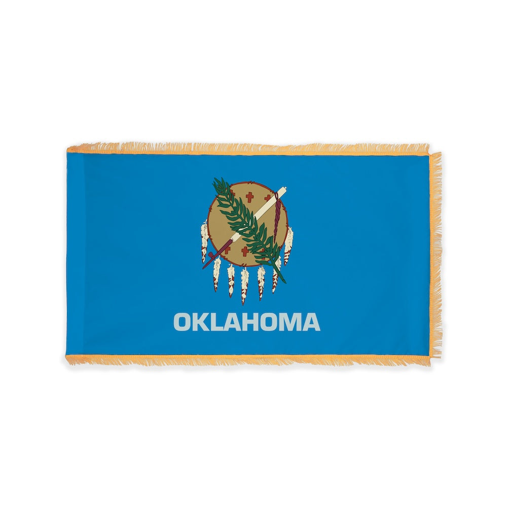 Oklahoma state flag with pole sleeve and fringe