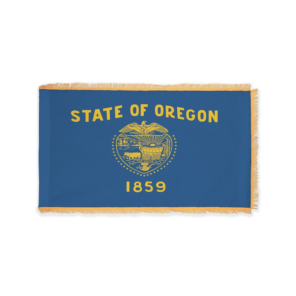 Oregon state flag with pole sleeve and fringe