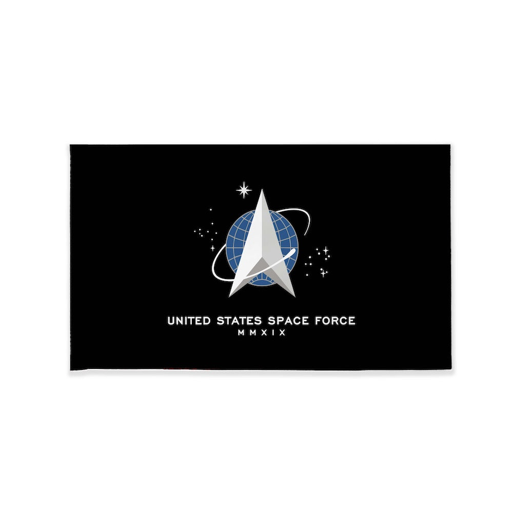 Indoor Space Force flag with pole sleeve