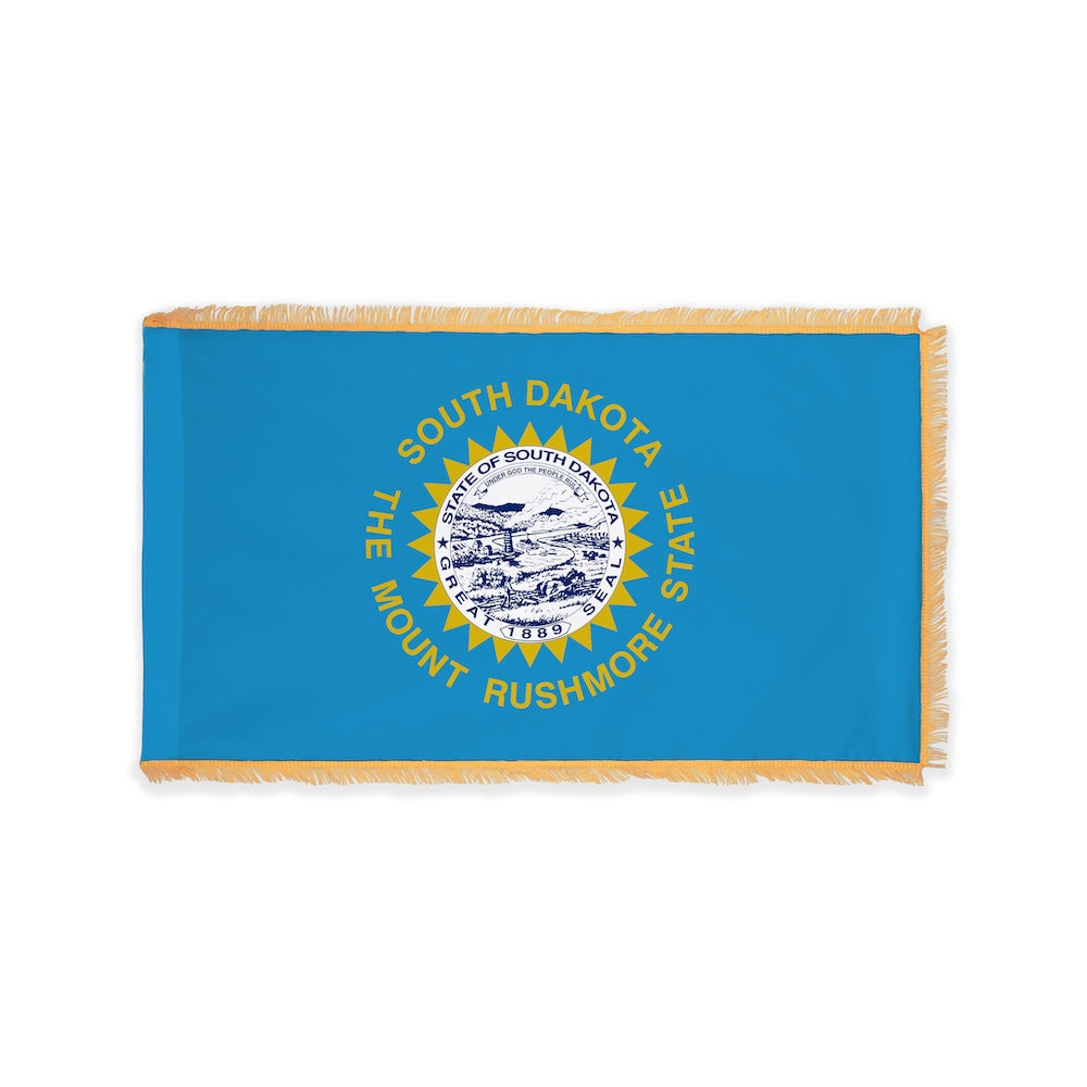 South Dakota state flag with pole sleeve and fringe