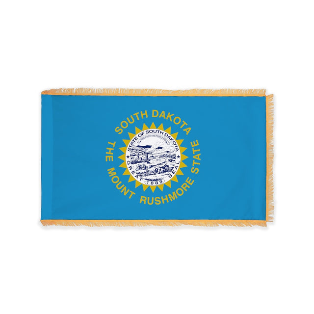 South Dakota state flag with pole sleeve and fringe