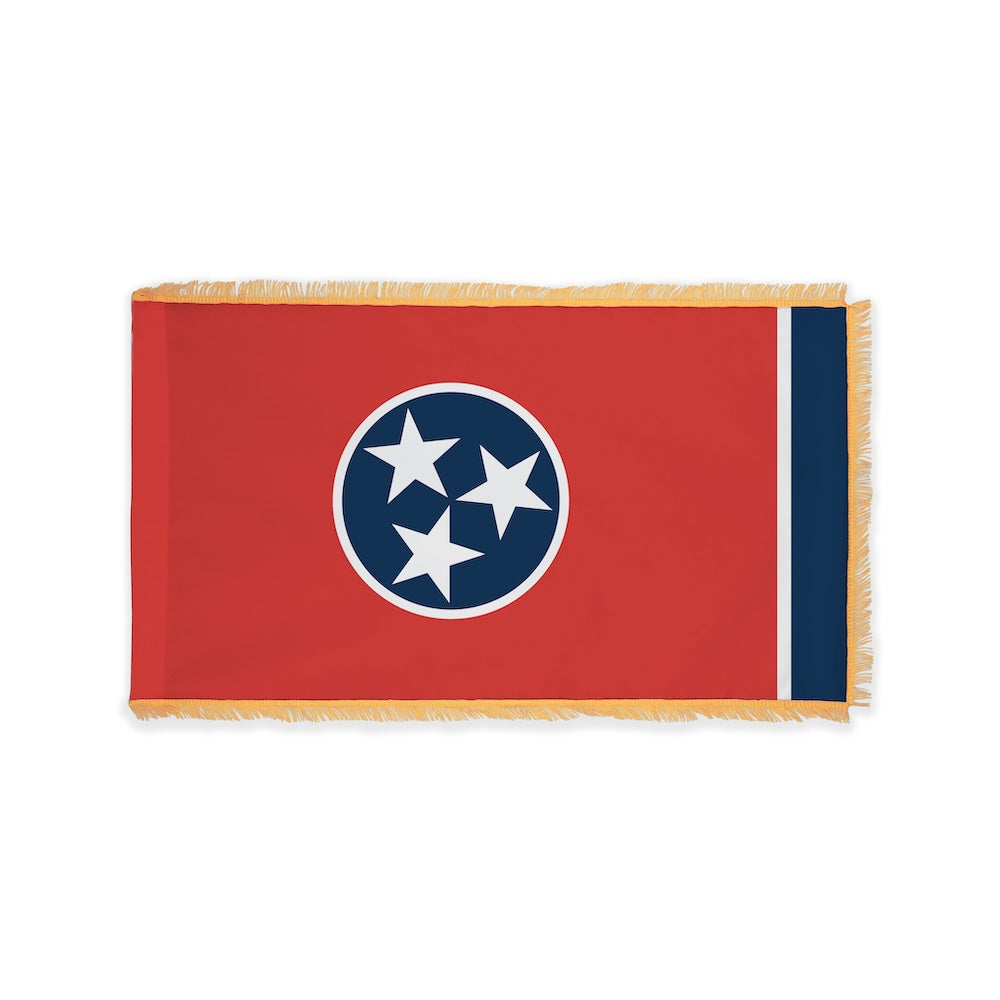 Tennessee state flag with pole sleeve and fringe