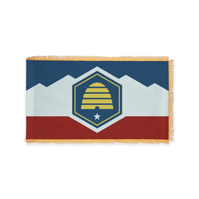 Utah state flag with pole sleeve and fringe