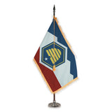 Utah deluxe oak indoor flag set with gold fringe on plastic stand