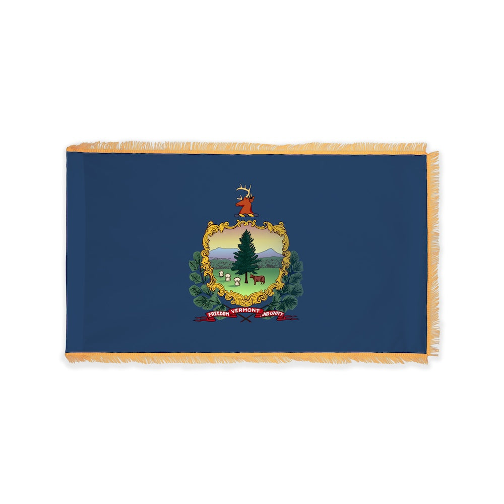 Vermont state flag with pole sleeve and fringe