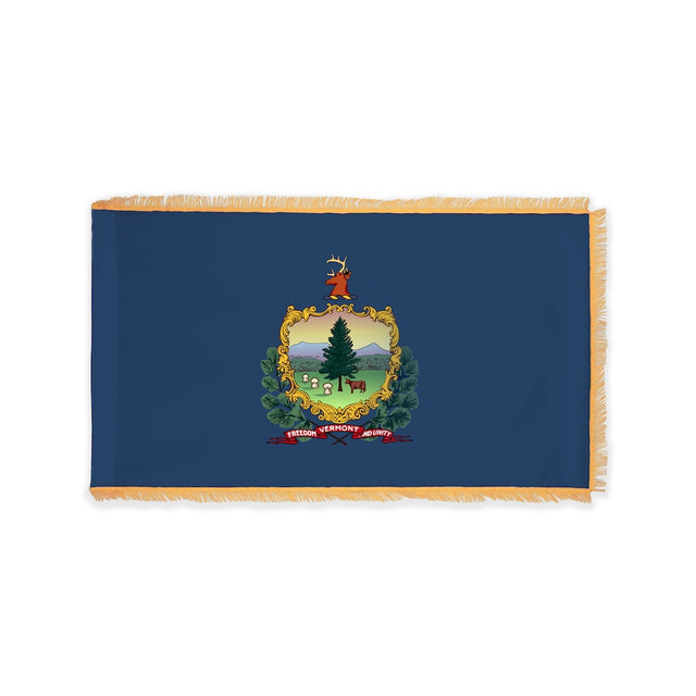 Vermont state flag with pole sleeve and fringe