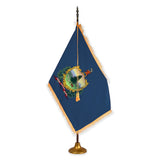 Vermont deluxe oak indoor flag set with gold fringe on metal stand