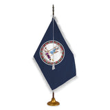 Virginia deluxe oak indoor flag set with white fringe on metal stand