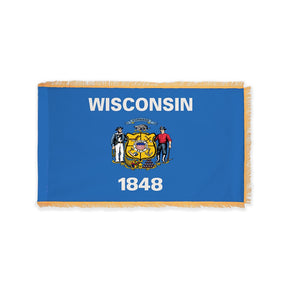 Wisconsin state flag with pole sleeve and fringe