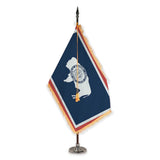 Wyoming deluxe oak indoor flag set with gold fringe on plastic stand