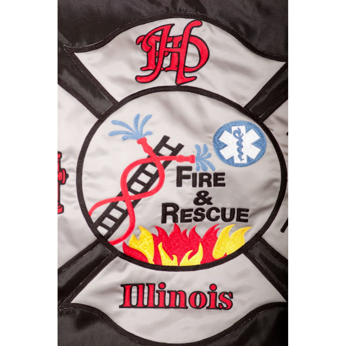 Huntley Fire Department Embroidered Flag - Close up