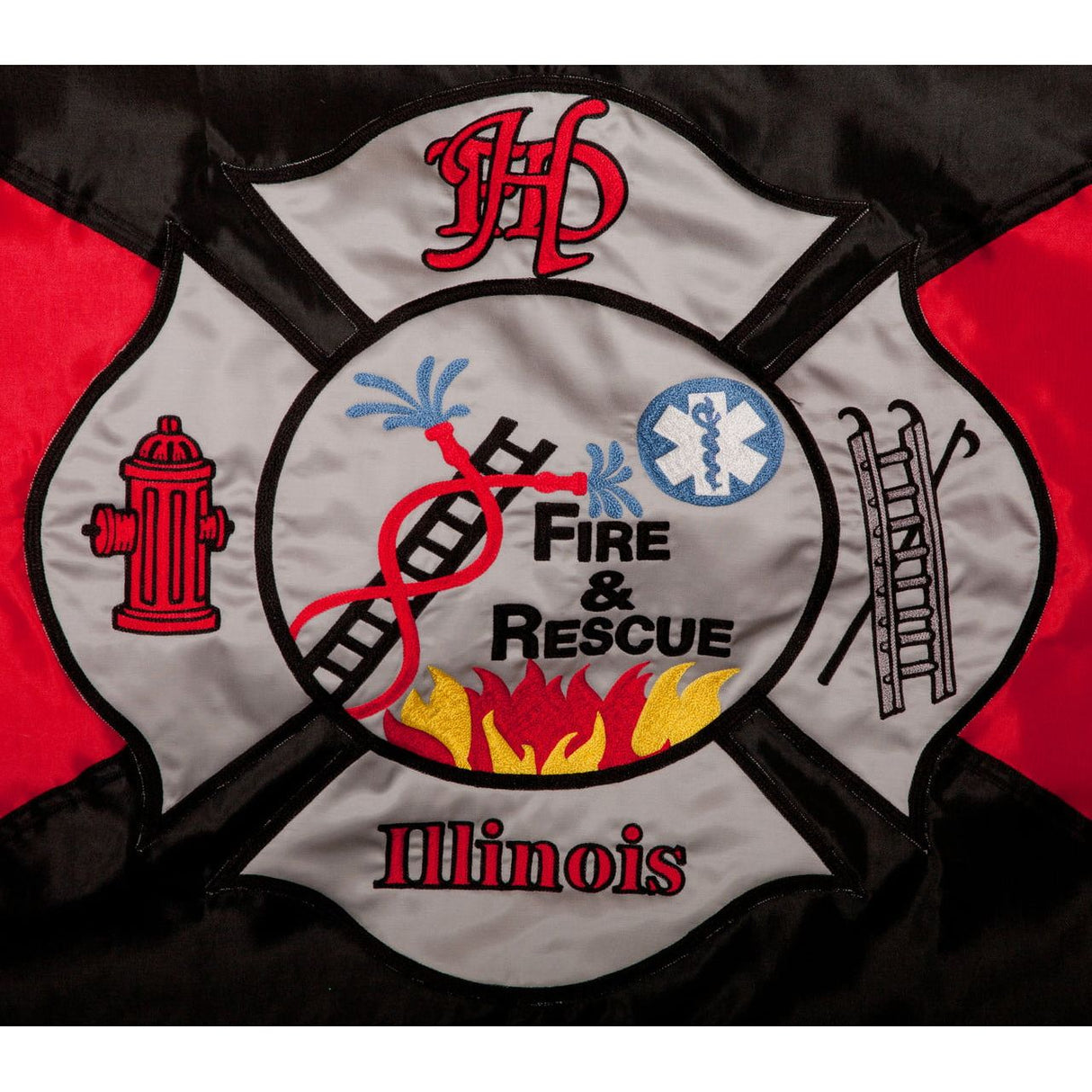 Huntley Fire Department Embroidered Flag - Close up