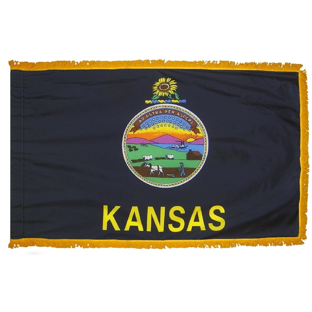 Kansas flag with pole sleeve and fringe