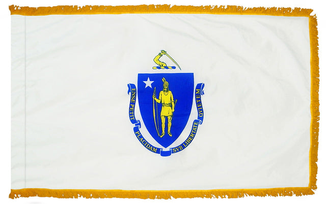 Massachusetts flag with pole sleeve and fringe