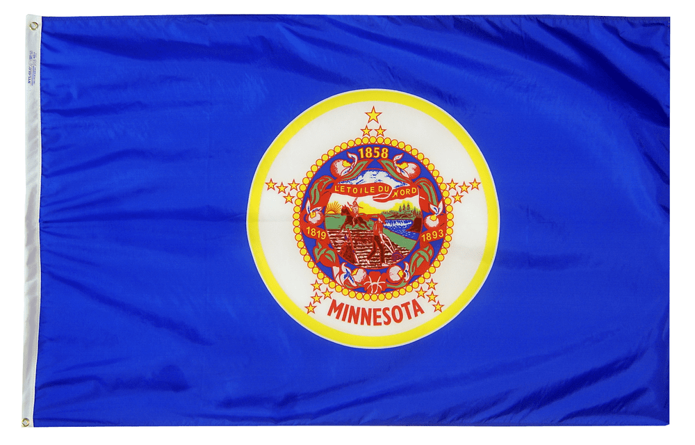 Historical Minnesota state flag finished with heading and grommets