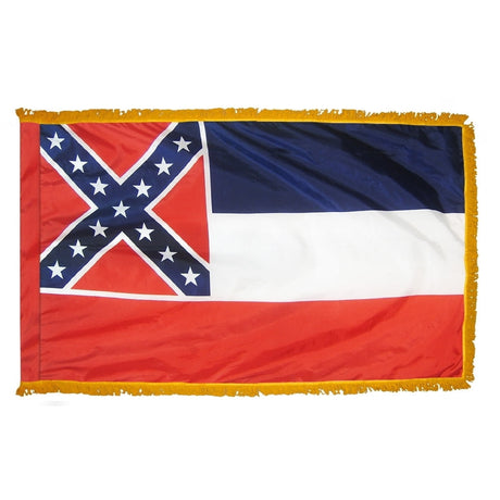 Historic Mississippi state flag finished with pole sleeve and fringe