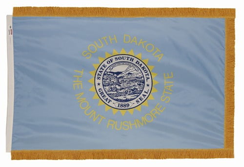 South Dakota flag with pole sleeve and fringe