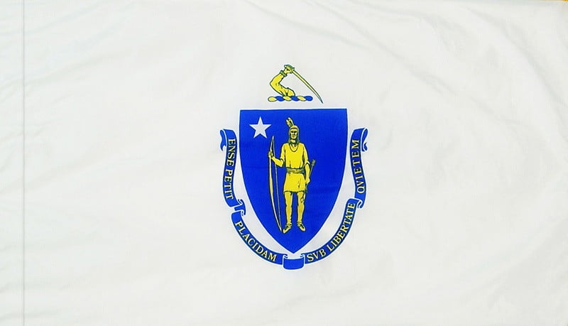 Massachusetts - State Flag with Pole Sleeve - For Indoor Use