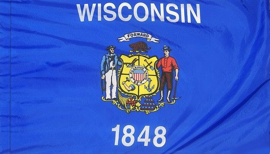 Wisconsin - State Flag with Pole Sleeve - For Indoor Use