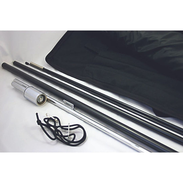 Required Hardware includes: pole, rotational steel ground stake and carrying case.