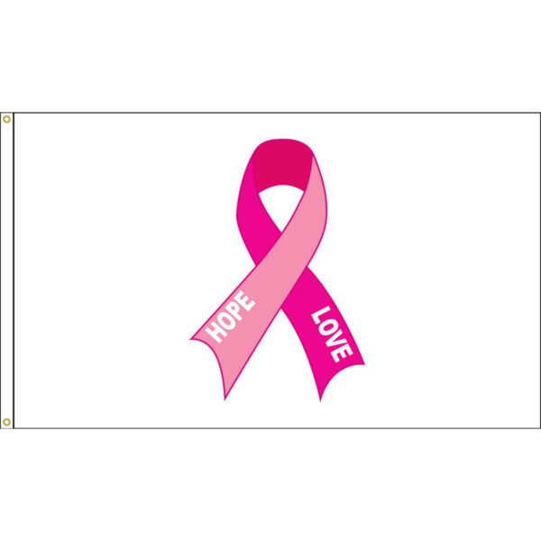 "hope love" pink ribbon flag - 3'x5' - for outdoor use