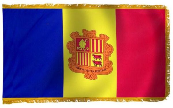 Andorra flag with fringe - for indoor use