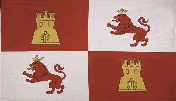 Spain lions castles flag with pole sleeve - for indoor use
