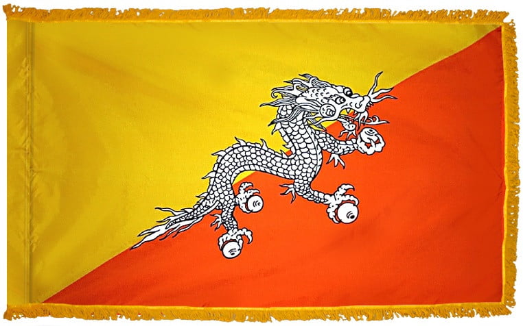 Bhutan Flag with Fringe - For Indoor Use