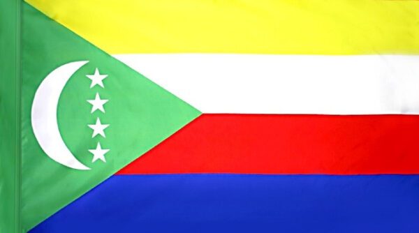 Comoros flag with pole sleeve - for indoor use