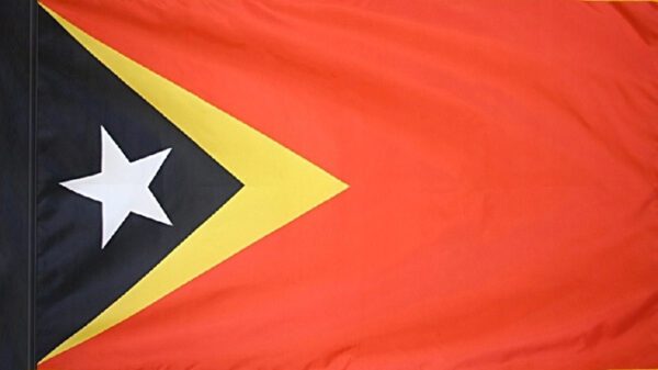 East timor flag with pole sleeve - for indoor use