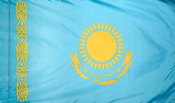 Kazakhstan flag with pole sleeve - for indoor use