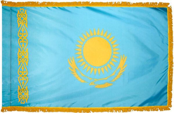 Kazakhstan flag with fringe - for indoor use